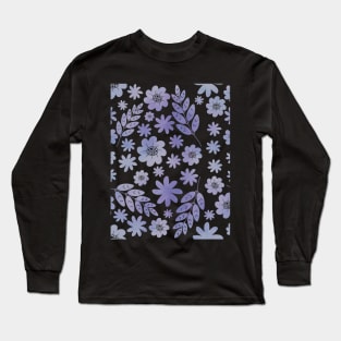 Grey & Lavender Floral Pattern Long Sleeve T-Shirt